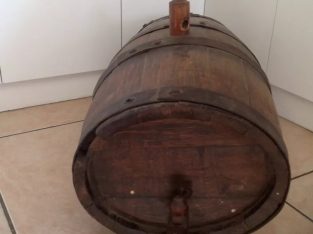 Large Old Decorative Barrel with Wooden Tap. (Size 64 X 36cm)